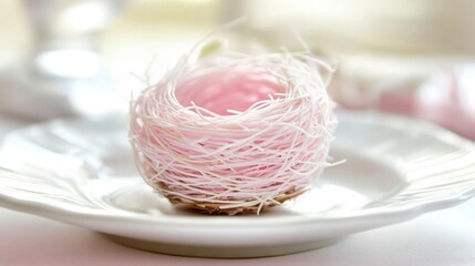 Trend Angel Hair  Dubai chocolate with pistachio nut paste and Pismaniye (Turkish cotton candy). Trendy white and pink cocoa spread dessert banner.