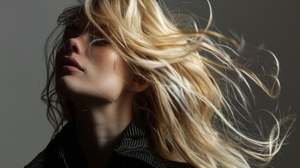 Girl with healthy shining blond hairs.