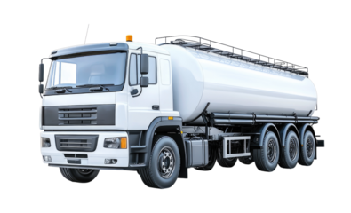 Heavy-duty tanker truck for transporting liquids on road, isolated on transparent background, cutout png