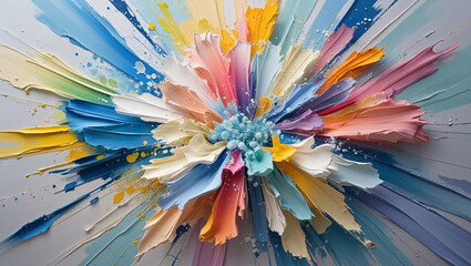 Abstract explosion of colorful textured paint strokes showcasing creativity and artistic expression.
