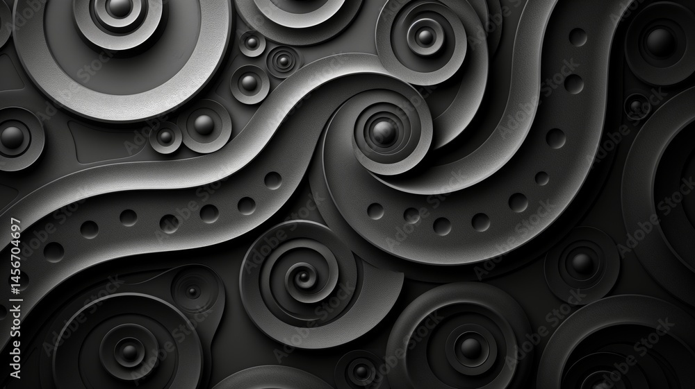Aufkleber intricate black and gray abstract design showcasing swirling patterns and circular motifs