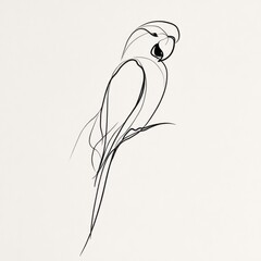 Minimalist Parrot Line Art Illustration on White Background - Elegant Bird Drawing for Wall Art, Logo Design, and Creative Projects