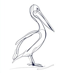 Elegant Pelican Line Art on White Background - Minimalist Bird Illustration for Modern Design and Creative Projects