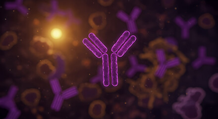 Glowing Purple Antibodies in 3D Medical Visualization
