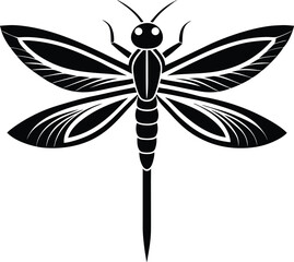Dragonfly silhouette, Glyph icon of insect, simple shape of damselfly, Black vector illustration on white, Perfect for decoration, carving, design,  vector illustration