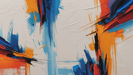 Abstract expressionist painting showing dynamic brushstrokes in bold colors on a white background
