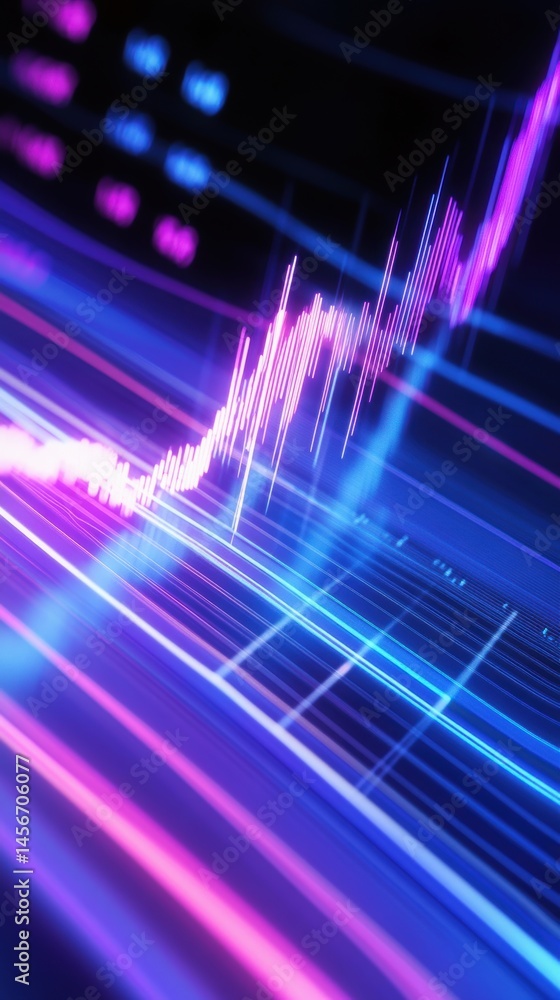 Poster abstract financial chart with glowing neon lines for business and technology concepts