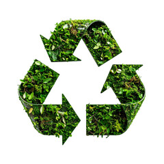 A recycle symbol filled with green plants and foliage.