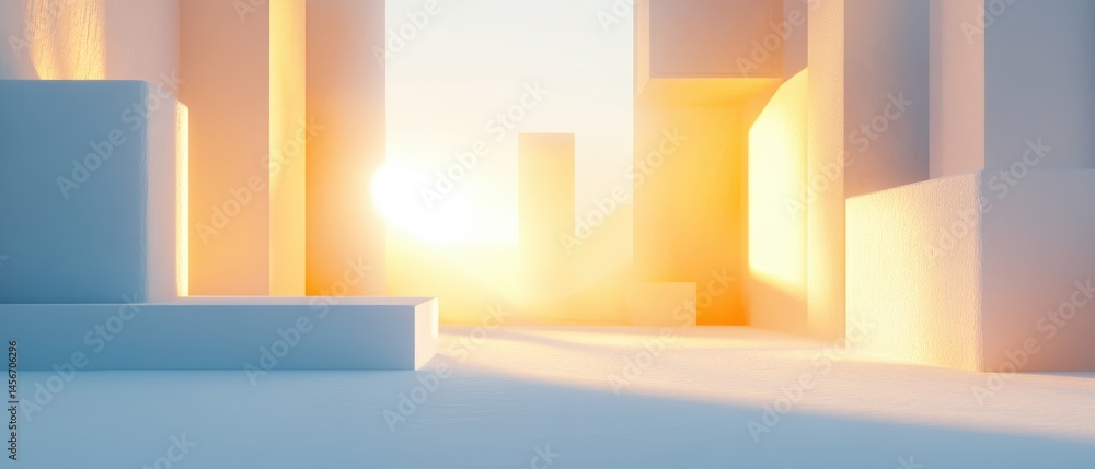 Aufkleber abstract architecture interior with geometric forms and warm light creating a serene atmosphere