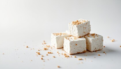 Artisan marshmallow cubes studio setting food photography minimalist aesthetic close-up view sweet treats concept