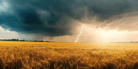 Dramatic Wheat Field Storm Lightning Clouds Nature Photography