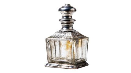 a silver and glass bottle with a silver top