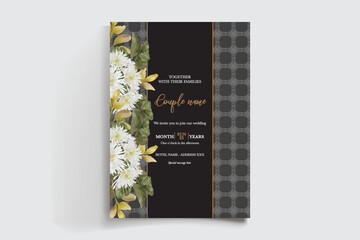 WEDDING INVITATION FRAME WITH FLOWER DECORATIONS AND FRESH LEAVES