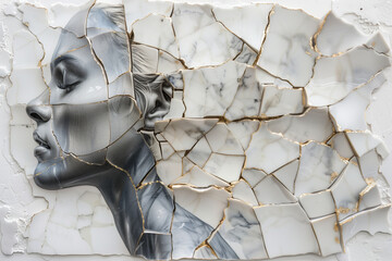 Abstract kintsugi-style mother silhouette symbolizing emotional strength, healing, and unconditional love in motherhood.