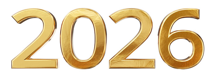golden metallic year 2026, isolated