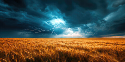 Dramatic Stormy Sky over Golden Wheat Field Nature Landscape Photography
