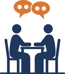 Two people engaged in a discussion at a table