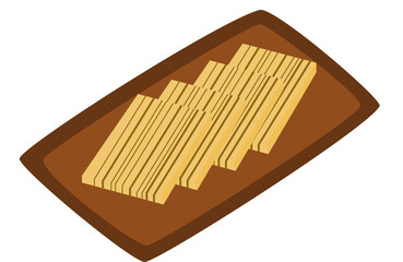 illustration of layer cake slices arranged on a wooden tray