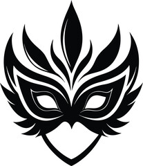 Carnival mask silhouette, Carnival mask icon black silhouette isolated on white background,Mask with feathers pictogram, Vector illustration