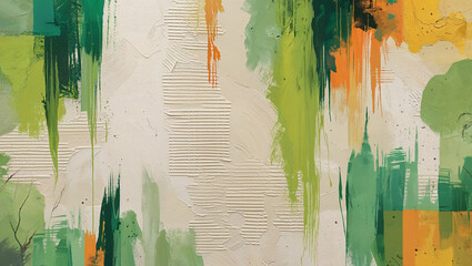 Abstract painted artwork with varied textures and an expressive color palette dominated by greens