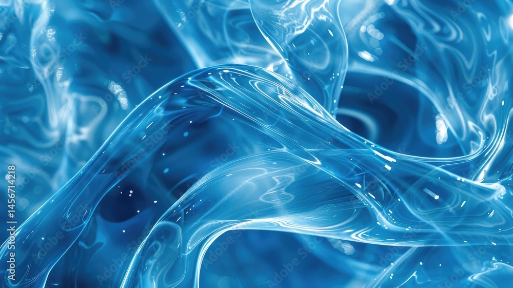 Poster wonderful picture of micro light sparkling particles scattered across blue flowing wave, create abst