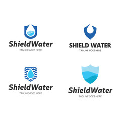 Set of Water Shield logo design template. Water protect logo.