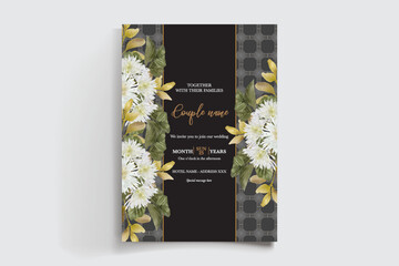 WEDDING INVITATION FRAME WITH FLOWER DECORATIONS AND FRESH LEAVES