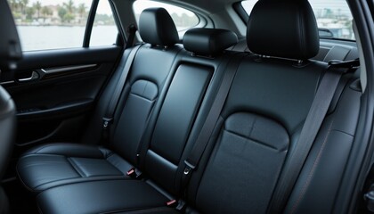 Luxurious and Comfortable: Close-up of a Car's Leather Back Seats Interior