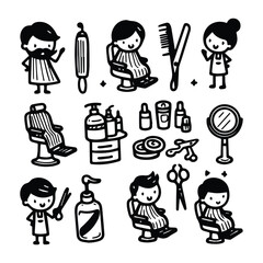 simple barbershop elements doodle clip art