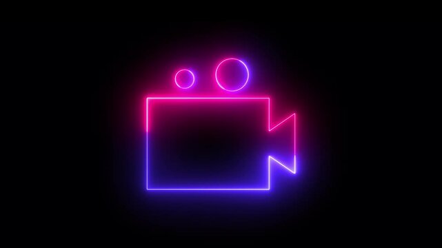 Video camera icon animation with neon lines on blue and magenta colors.