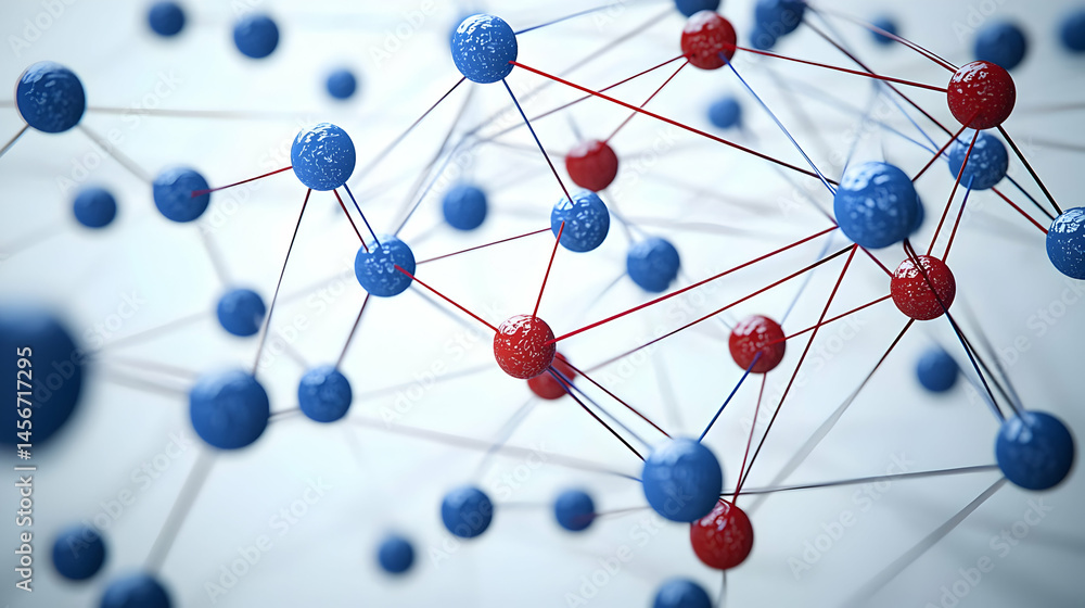 Poster abstract network of blue and red spheres with interconnected lines