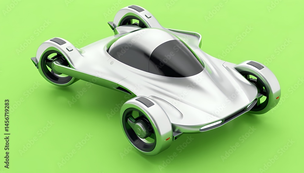 Poster futuristic three wheeled vehicle isometric view isolated on green screen perfect for vfx movie game 