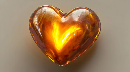 Glowing Amber Heart Shape With Letter V