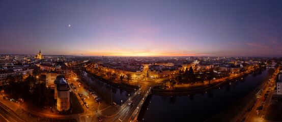 Panoramic Sunset Over Hradec Kralove Czech Cityscape from Above
