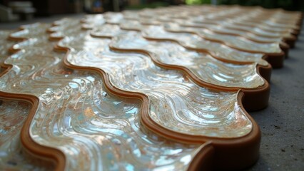 Wave shaped objects with metallic texture