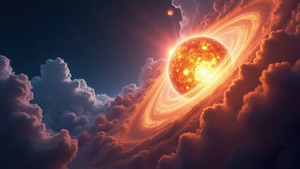 fiery sun and clouds