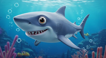 Fototapeta premium Cartoon Shark Underwater