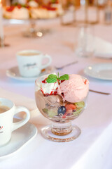 Ice Cream Dessert in Glass Bowl Representing Sweet Temptation and Diet Challenge