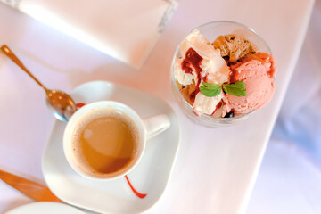 Ice Cream Dessert in Glass Bowl Representing Sweet Temptation and Diet Challenge