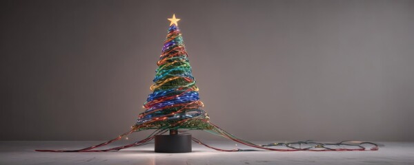 Electric Xmas tree  Colorful cables form festive design , photography, illumination, sparkly