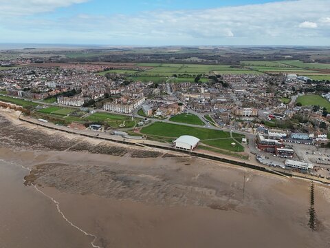 Hunstanton beach and cliffs Norfolk UK drone,aerial .