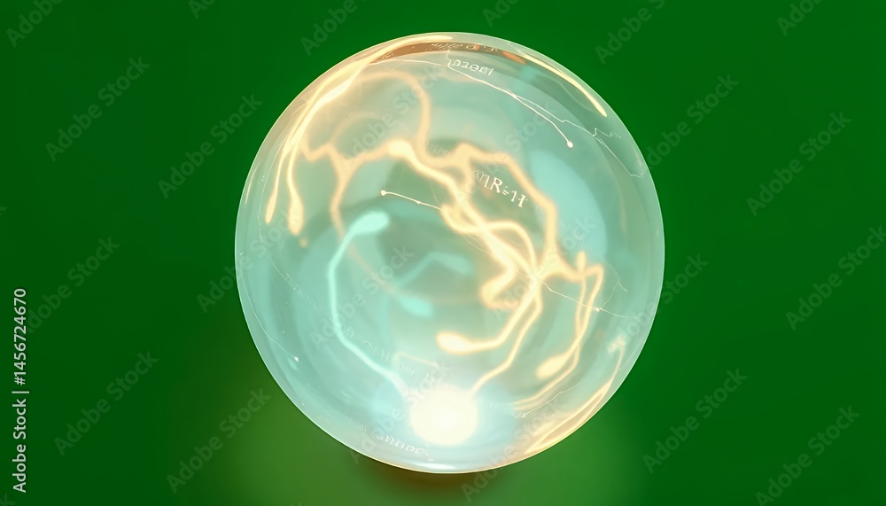 Poster isometric 3d sphere with yellow and cyan lightning isolated on green screen for vfx movie game eleme