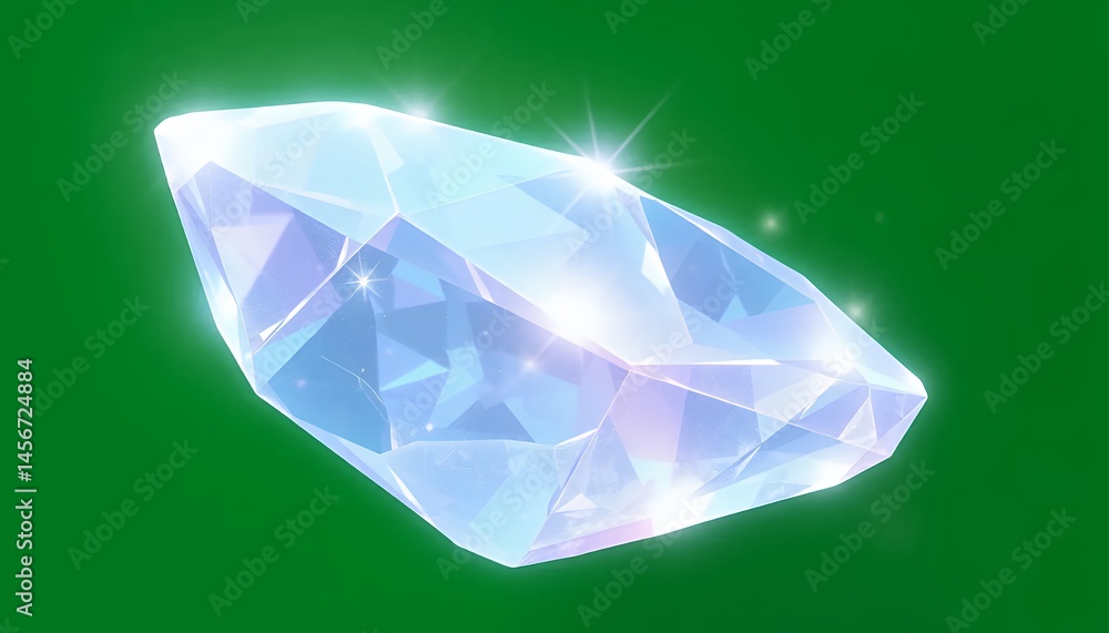 Poster isometric 3d translucent crystal gem isolated on green screen for vfx movie game element