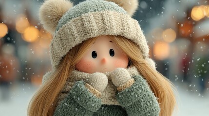 3d illustration, cute cartoon woman feeling cold in winter
