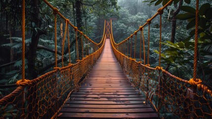 Fototapeta premium Freedom felt on a suspended wooden pathway.