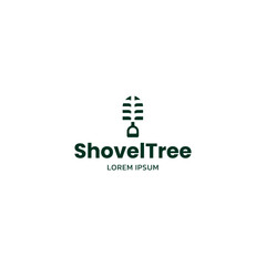 Shovel tree logo. gardening logo concept shovel and nature tree.