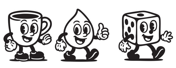 Retro Cartoon Earth and Characters Walking – Vintage Style Mascots