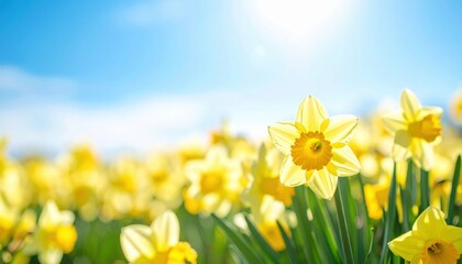 Blooming daffodils in sunlit meadow nature photography vibrant spring environment close-up view floral concept for visual appeal