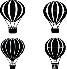 Obraz premium hot ballon silhouette vector icon set, hot air balloon vector, hot air balloons, hot air balloon symbol.