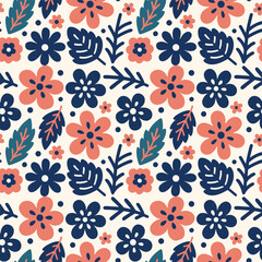 Floral Pattern with Colorful Flowers and Leaves
